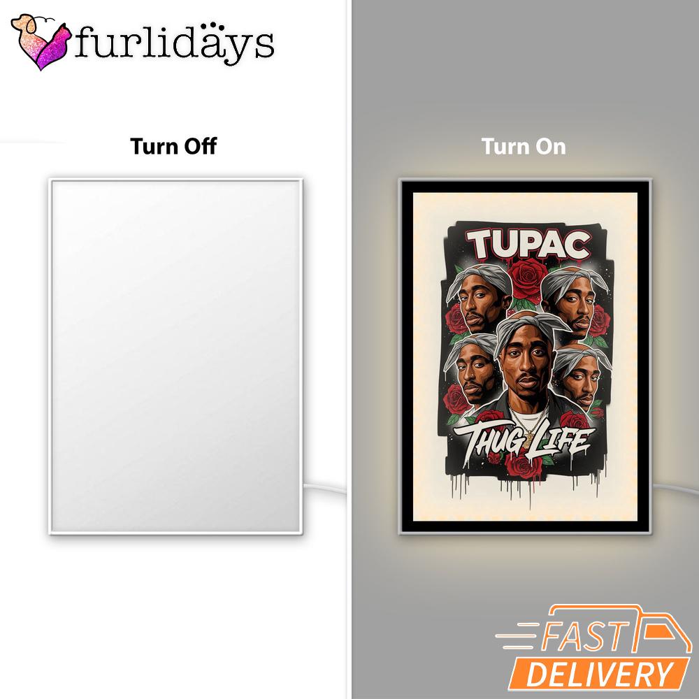 Tupac Roses Thug Life Mirror Night Light, Rapper Lamp Tupac Roses Thug Life Mirror Night Light, Rapper Lamp