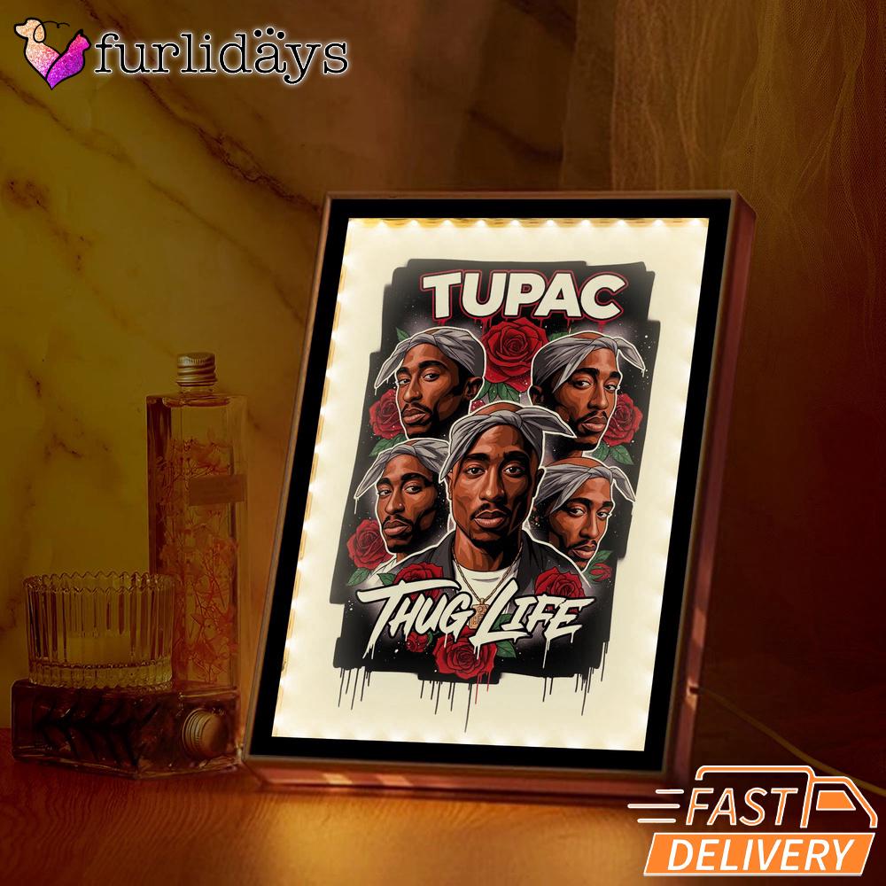 Tupac Roses Thug Life Mirror Night Light, Rapper Lamp Tupac Roses Thug Life Mirror Night Light, Rapper Lamp