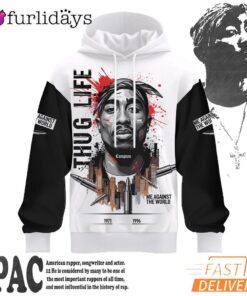 Tupac Thug Life Sketch Minimal 3D Hoodie, 90s Music Hoodie