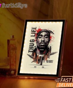 Tupac Thug Life Sketch Minimal Mirror Night Light, Rapper Lamp