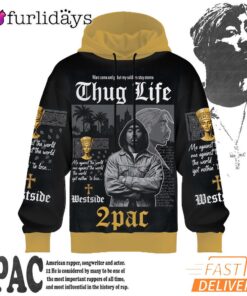 Tupac Thug Life Vintage 3D Hoodie, 90s Music Hoodie