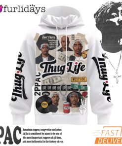 Tupac Thug Life White Collage 3D Hoodie, 90s Music Hoodie