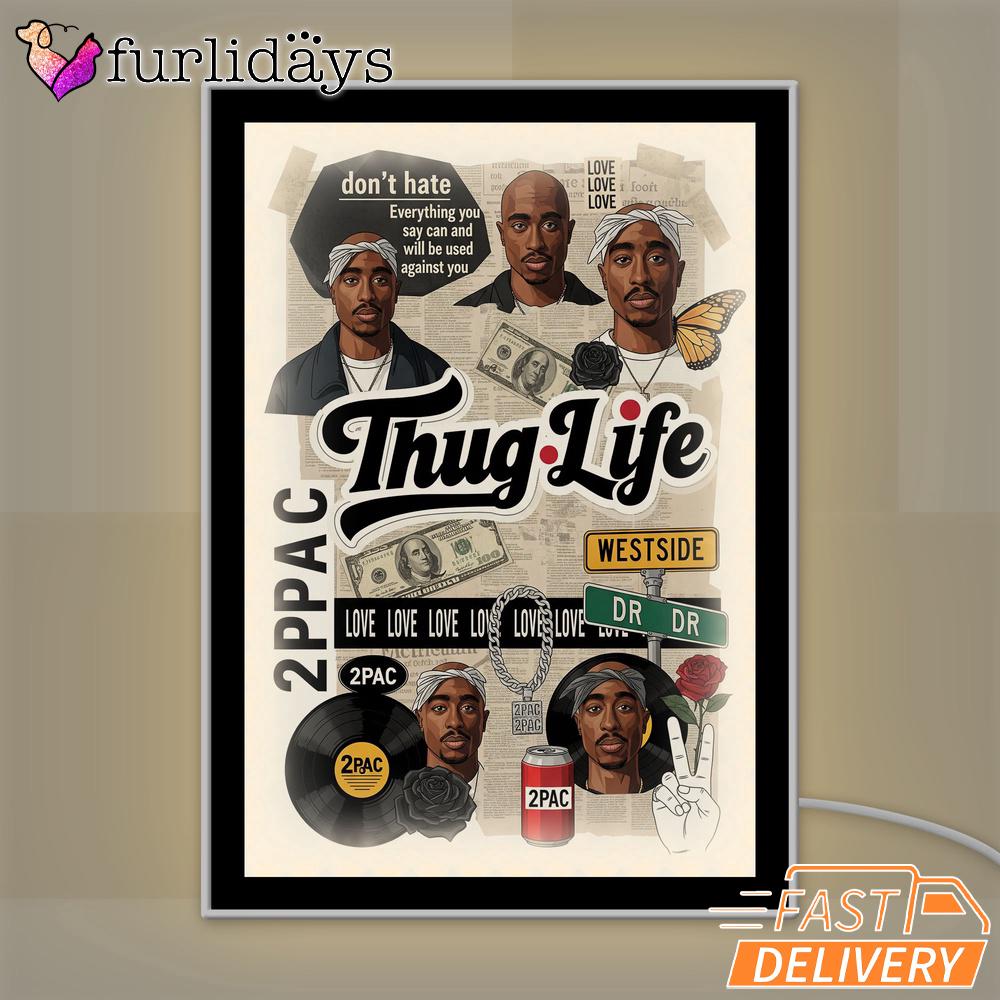 Tupac Thug Life White Collage Mirror Night Light Tupac Thug Life White Collage Mirror Night Light