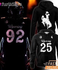 Wyoming Cowboys Bucking Horse Number Dark Mode Black Hoodie