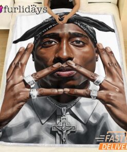 2Pac Peace Sign Portrait Blanket