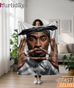 2Pac Peace Sign Portrait Blanket