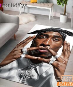 2Pac Peace Sign Portrait Rectangle Rug