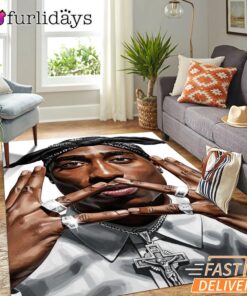 2Pac Peace Sign Portrait Rectangle Rug