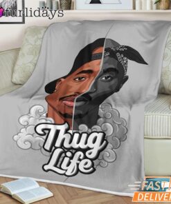 2Pac Thug Life Split Face Graphic Blanket