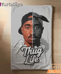 2Pac Thug Life Split Face Graphic Blanket