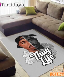 2Pac Thug Life Split Face Graphic Rectangle Rug