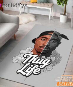 2Pac Thug Life Split Face Graphic Rectangle Rug