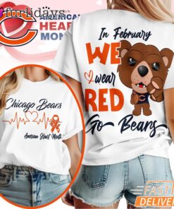 Chicago Bears NFL American Heart Month 3D T-Shirt