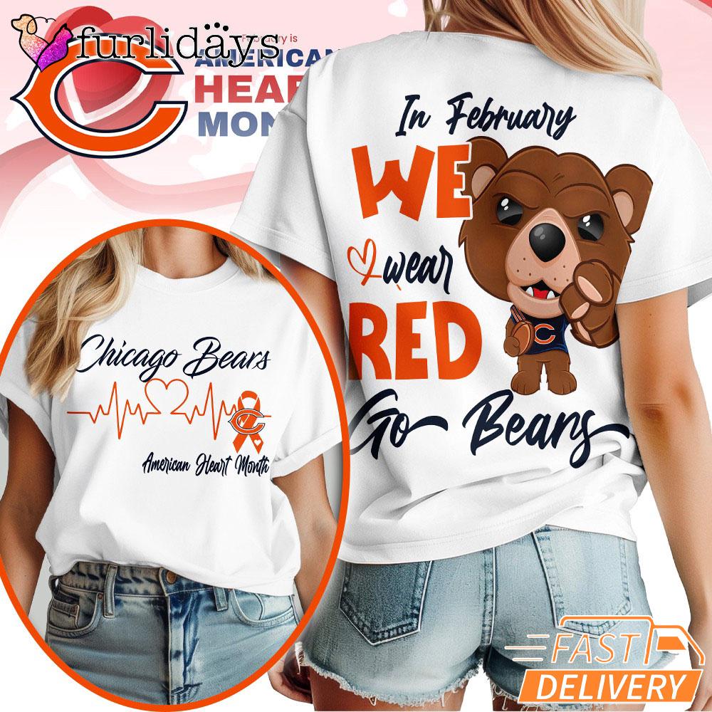 Chicago Bears NFL American Heart Month 3D T-Shirt Chicago Bears NFL American Heart Month 3D T-Shirt