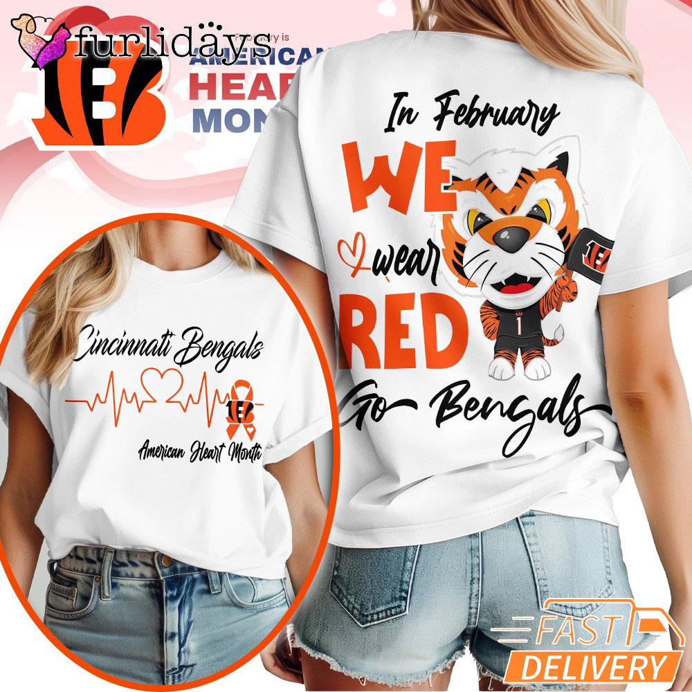 Cincinnati Bengals NFL American Heart Month 3D T-Shirt Cincinnati Bengals NFL American Heart Month 3D T-Shirt