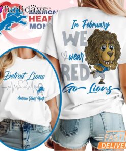 Detroit Lions NFL American Heart Month 3D T-Shirt