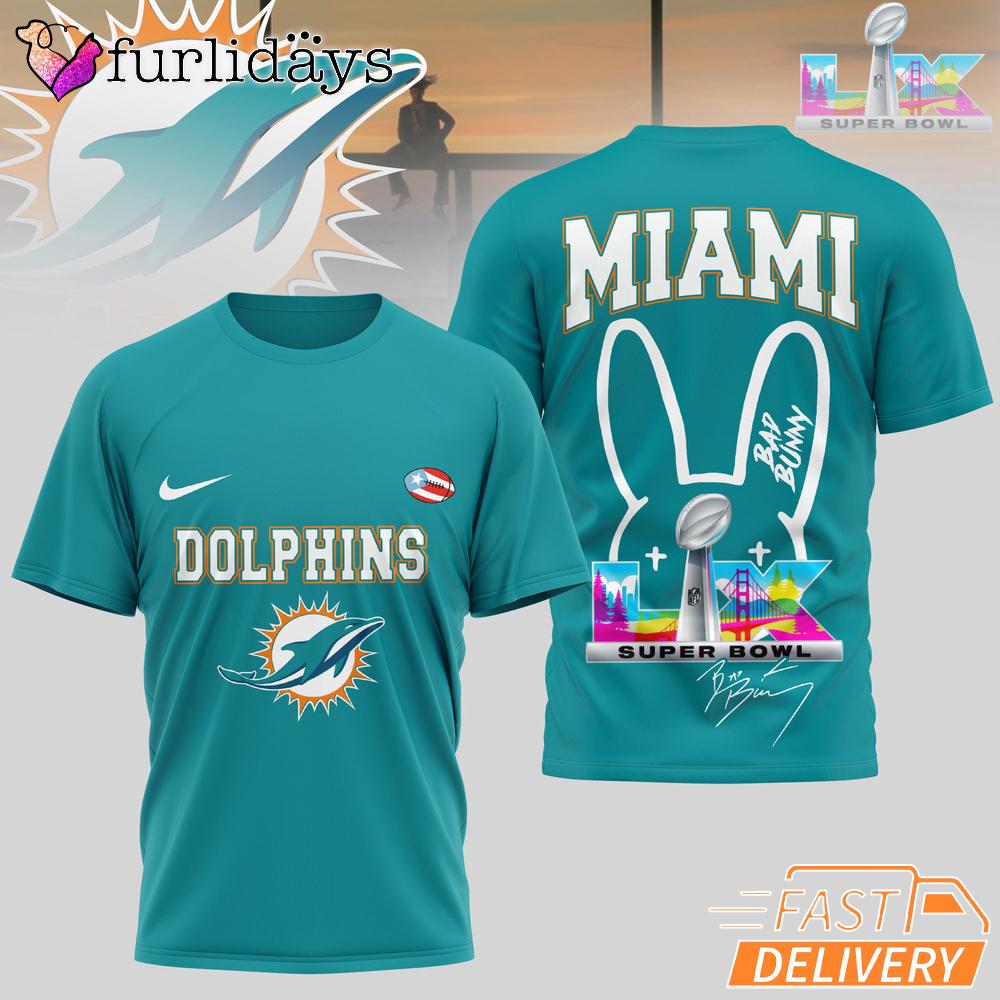Miami Dolphins Bad Bunny Signature Super Bowl 2026 T-Shirt Miami Dolphins Bad Bunny Signature Super Bowl 2026 T-Shirt
