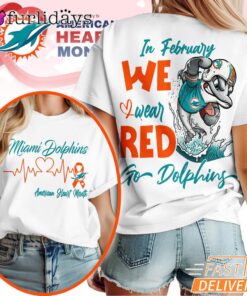Miami Dolphins NFL American Heart Month 3D T-Shirt