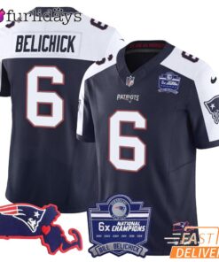 New England Patriots Belichick 6 White Football Jersey NFL Super Bowl Legacy Shirt