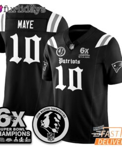 New England Patriots Maye 10 Black Football Jersey 6x Super Bowl Champions NFL Shirt