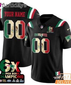 New England Patriots Mexico Football Jersey Custom Name Super Bowl 6X Champions Black