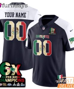 New England Patriots Mexico Football Jersey Custom Name Super Bowl 6X Champions White