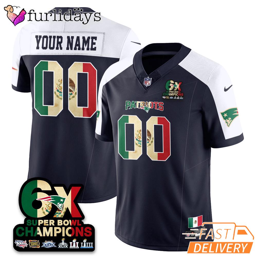 New England Patriots Mexico Football Jersey Custom Name Super Bowl 6X Champions White New England Patriots Mexico Football Jersey Custom Name Super Bowl 6X Champions White