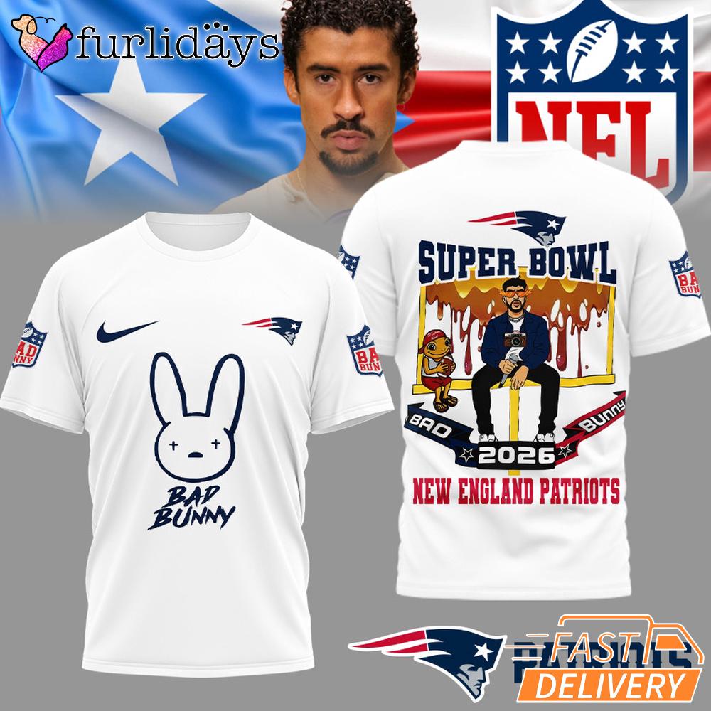 New England Patriots NFL Bad Bunny Super Bowl Limited Edition T Shirt New England Patriots NFL Bad Bunny Super Bowl Limited Edition T Shirt