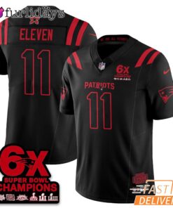 New England Patriots Stranger Things Football Jersey Super Bowl 6X Champions Black Edition
