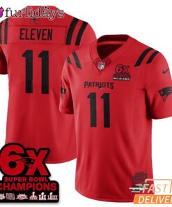 New England Patriots Stranger Things Football Jersey Super Bowl 6X Champions Red Edition