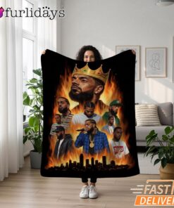 Nipsey Hussle Flames City Blanket Powerful Rap Icon Art