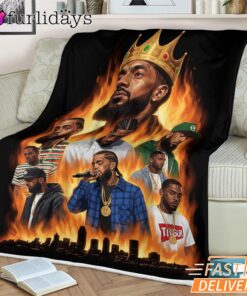 Nipsey Hussle Flames City Blanket Powerful Rap Icon Art