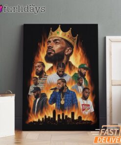 Nipsey Hussle Flames City Canvas Powerful Rap Icon Art, Rap Lengends Poster
