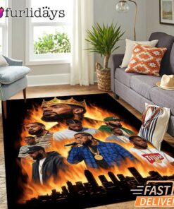 Nipsey Hussle Flames City Rectangle Rug Powerful Rap Icon Art
