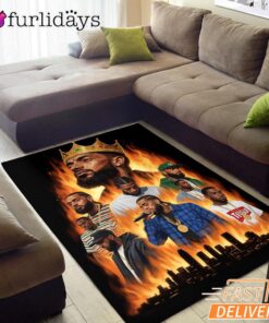 Nipsey Hussle Flames City Rectangle Rug Powerful Rap Icon Art