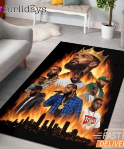 Nipsey Hussle Flames City Rectangle Rug Powerful Rap Icon Art