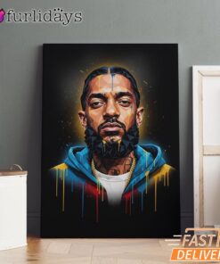 Nipsey Hussle Golden Portrait Canvas Graffiti Street Style, Rap Lengends Poster