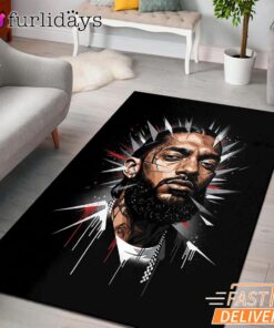 Nipsey Hussle Red Black Splash Rectangle Rug Bold Rap Icon Design