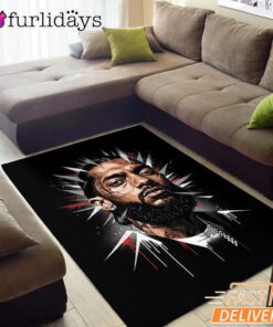 Nipsey Hussle Red Black Splash Rectangle Rug Bold Rap Icon Design
