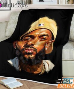 Nipsey Hussle White Cap Portrait Blanket Classic Rap Style