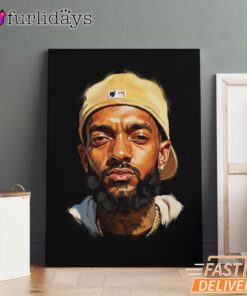 Nipsey Hussle White Cap Portrait Canvas Classic Rap Style, Rap Lengends Poster