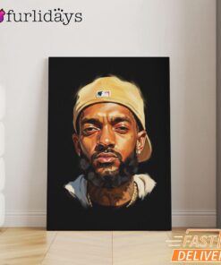 Nipsey Hussle White Cap Portrait Canvas Classic Rap Style, Rap Lengends Poster