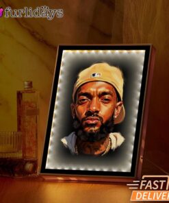 Nipsey Hussle White Cap Portrait Mirror Night Light Classic Rap Style, Rapper Lamp