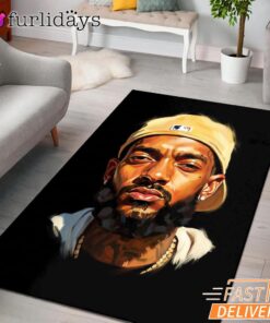 Nipsey Hussle White Cap Portrait Rectangle Rug Classic Rap Style