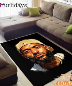 Nipsey Hussle White Cap Portrait Rectangle Rug Classic Rap Style