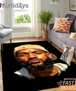 Nipsey Hussle White Cap Portrait Rectangle Rug Classic Rap Style