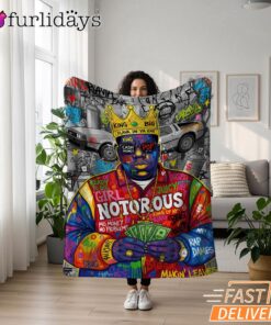 Notorious BIG Money Crown Graffiti Blanket