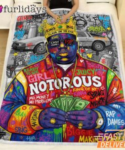 Notorious BIG Money Crown Graffiti Blanket