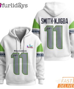 Seattle Seahawks Super Bowl Quest 11 White Quarter Zip Waffle Hoodie
