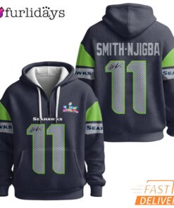 Seattle Seahawks Super Bowl Run 11 Dark Navy Quarter Zip Waffle Hoodie